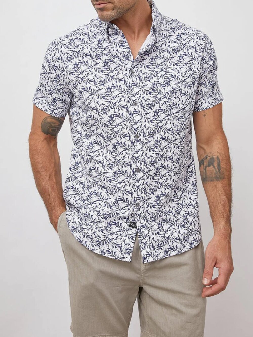 MWT Rails Gather Navy White Short Sleeve Button Down Leaf Print Shirt XXL